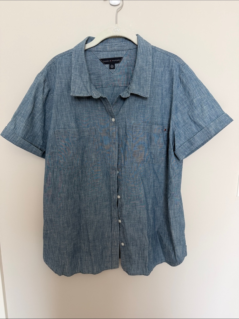 Tommy Hilfiger Short-Sleeve Chambray Button-Up Shirt - Light Blue